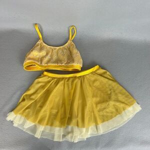 Mara Dancewear Small Yellow Gold Mesh Skirt & Crop Top Set Ballet Costume